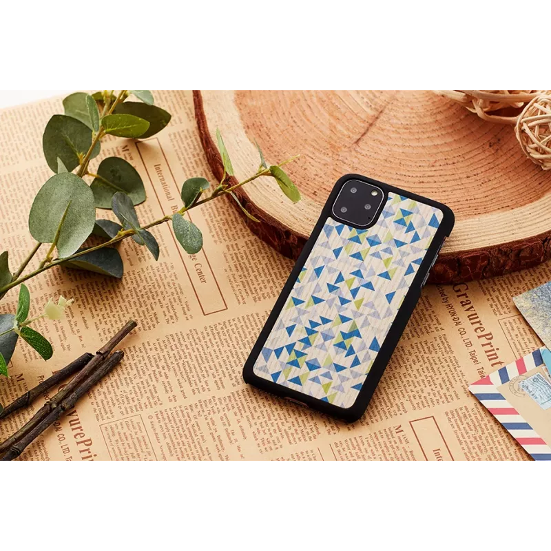 Smartphone case man and wood for iPhone 11 Pro — blue triangle on black, protective hard shell