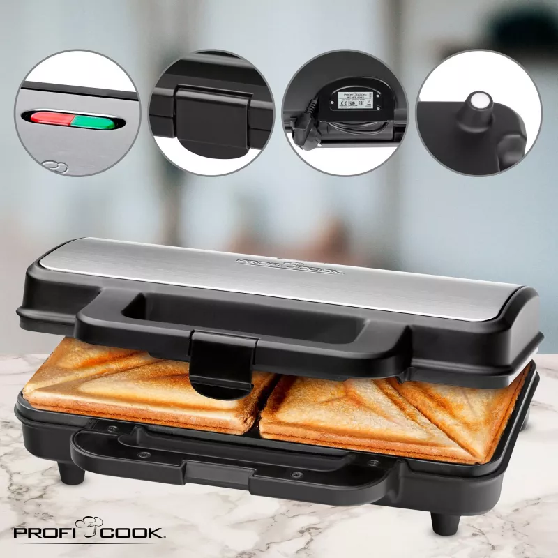 ProfiCook PC-ST 1092 - Sandwichmaker - 900 W - Stainless Steel/Black