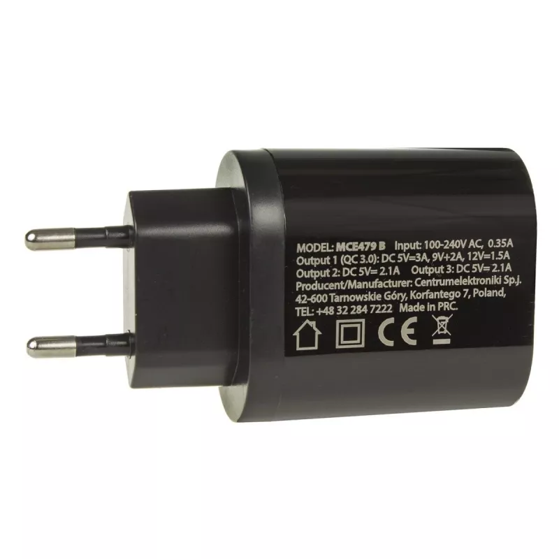 USB wall charger MACLEAN MCE479B — 3x USB ports, 18W total output, compact