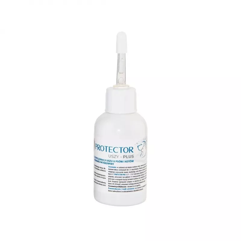 Ear solution JM Sante Vet Protector Uszy Plus 50 ml — ear care for adult dogs and cats, plastic bottle