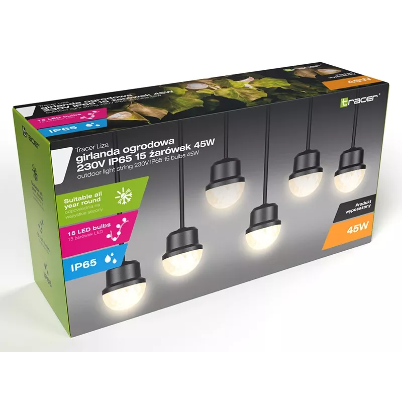 Tracer 46970 Outdoor Light String IP65 230V 15 Bulbs 45W