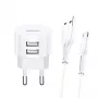 Wired Charger usams XTXLOGT18MC05 2x USB 2.1A microUSB White AC/DC