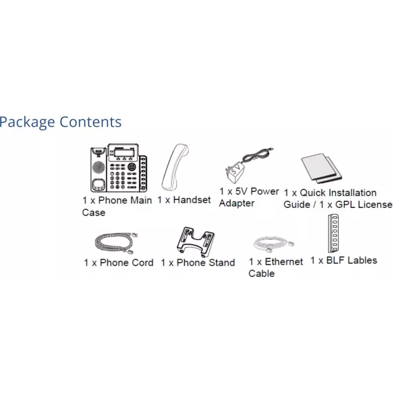 DECT telephone Grandstream GXP1628 — DECT desk/wall phone, LCD 132x48 px, speakerphone, 500 contacts, RJ‑9 headset