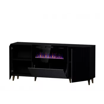 Cama Meble PAFOS Chest of Drawers with Electric Fireplace 180x42x82 cm Matte Black