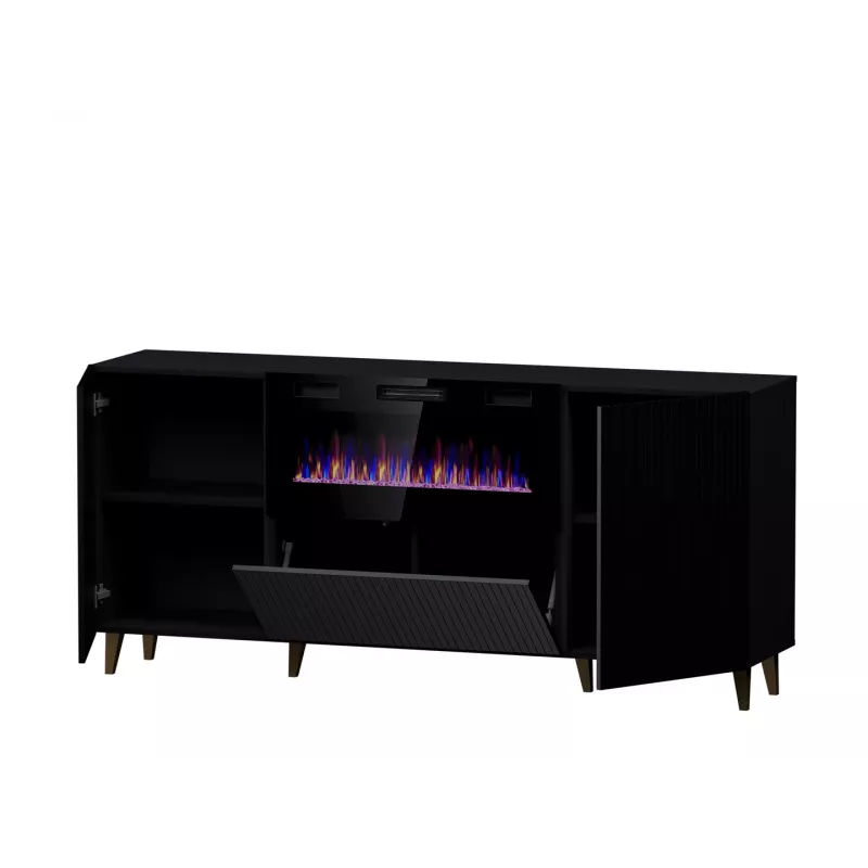 Cama Meble PAFOS Chest of Drawers with Electric Fireplace 180x42x82 cm Matte Black
