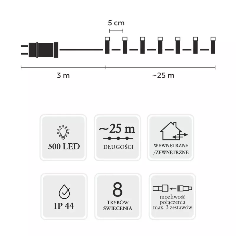 LED string lights Extralink 500 LEDs multicolor, 25 m, indoor/outdoor, model EX.73318