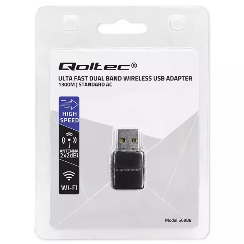 Wireless USB Adapter QOLTEC 56988 Dual Band 1300Mbps USB 3.0