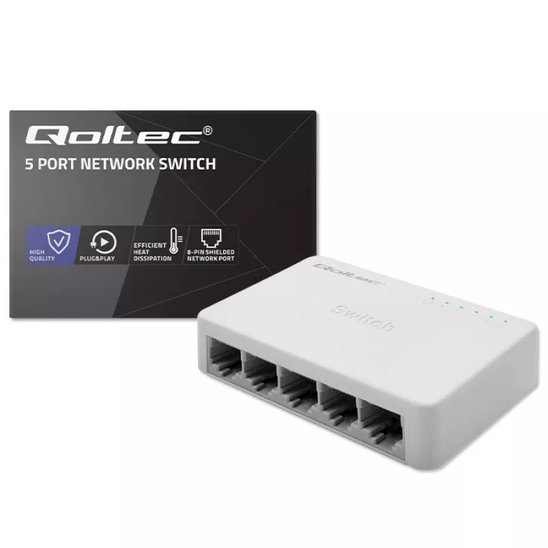 Network switch QOLTEC 52247 5 x RJ45 ports 1000Mbps Gigabit unmanaged