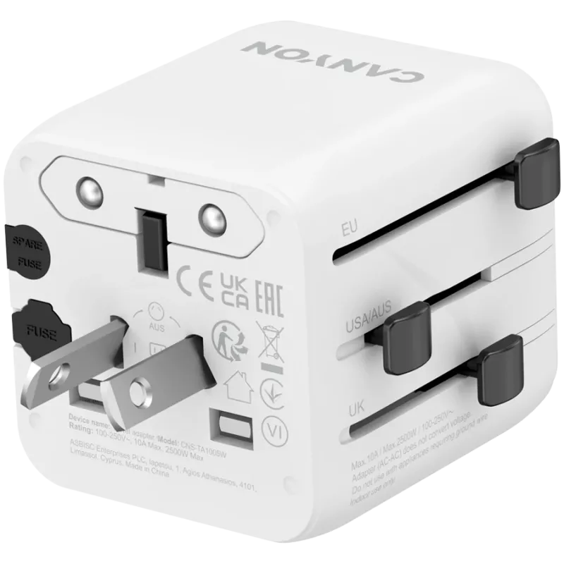 Travel adapter CANYON OnTour One EU UK US AUS White (CNS-TA1005W) - universal plug conversion for EU/UK/US/AUS