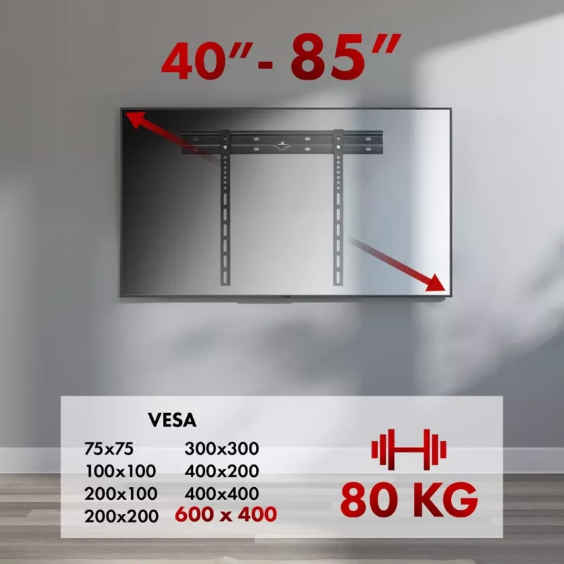 Wall TV mount MACLEAN MC-123 extra slim, VESA 400x400 mm, for flat-panel TVs up to 80 kg
