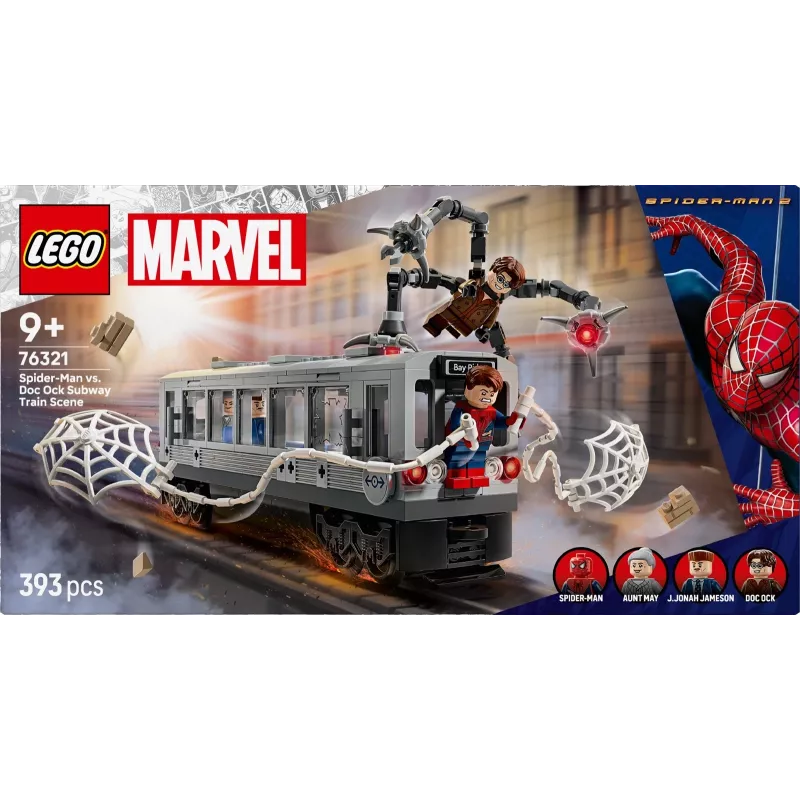 Construction toy LEGO Marvel Super Heroes 76321 Spider-Man Doc Ock Subway Showdown playset, 393 pieces, 4 minifigures, age 9+