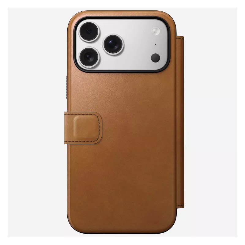 Mobile phone folio Nomad Modern Leather Folio cover for iPhone 17 Pro Max — Tan, fits up to 17.5 cm (6.9 inch) screen, 4 card pockets