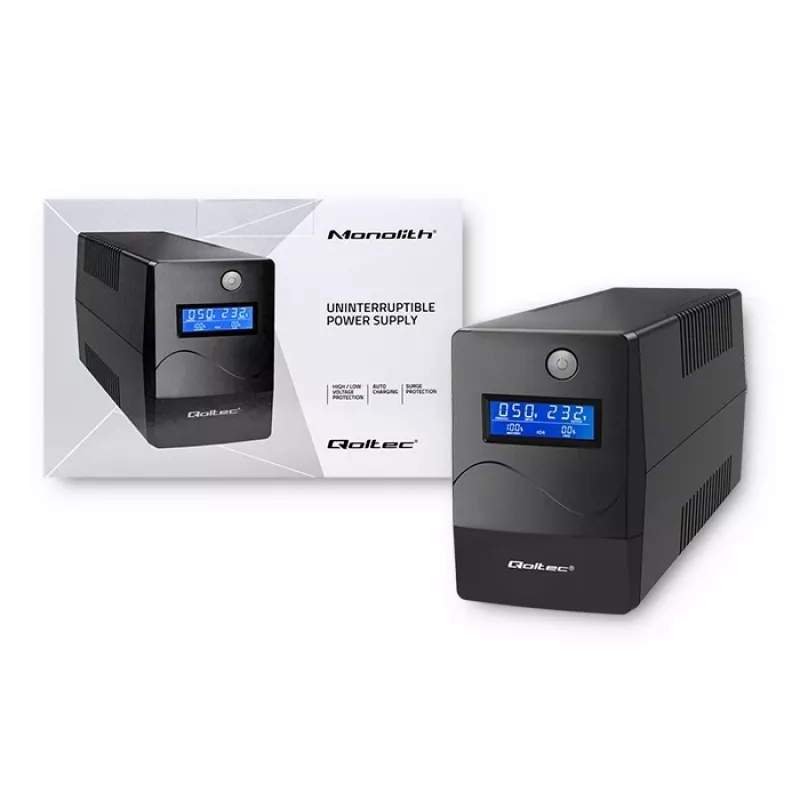 Qoltec Monolith UPS Double-conversion Online 0.65 kVA 360 W 2 AC outlets