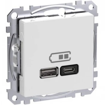 Wall power outlet Schneider Electric WDE002983 with USB-A and USB-C ports, Power Delivery, white