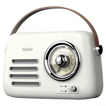 Portable radio SAVIO RS-02 — analog FM tuner, Bluetooth 5.3, USB power, 3 W, white