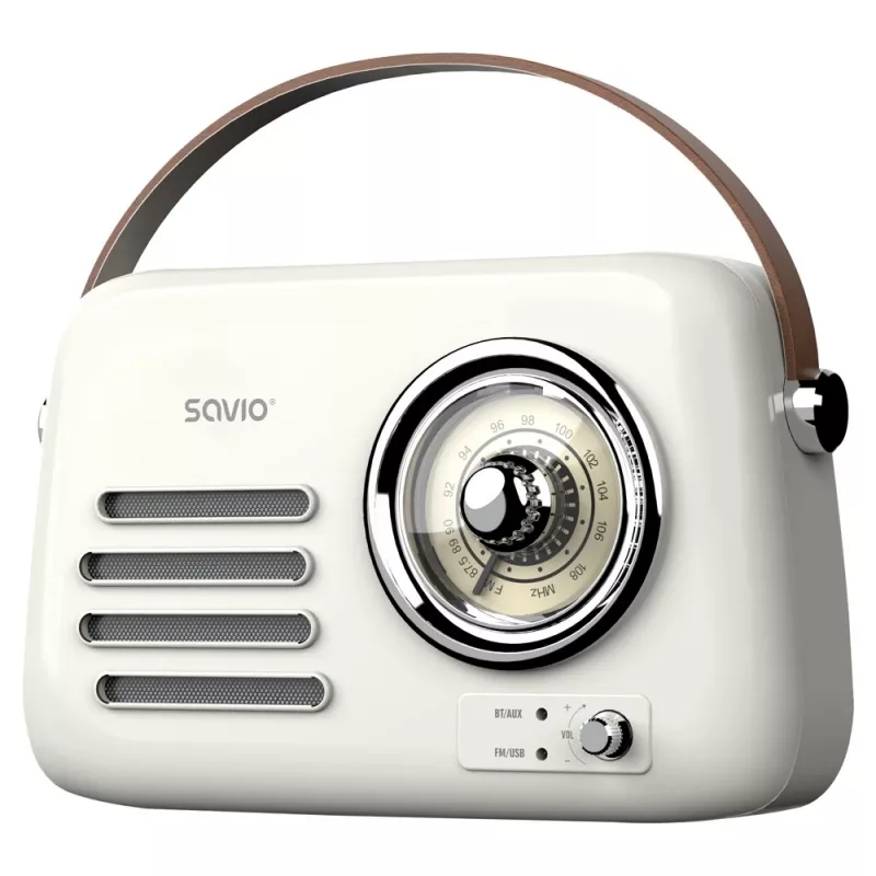 Portable radio SAVIO RS-02 — analog FM tuner, Bluetooth 5.3, USB power, 3 W, white