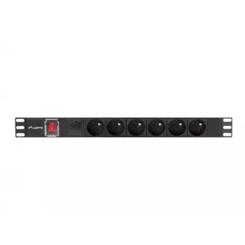Power distribution unit LANBERG PDU-06E-0200-BK — 6x Type E outlets, 16 A, 2 m cable, 1U rack, 220–250 V