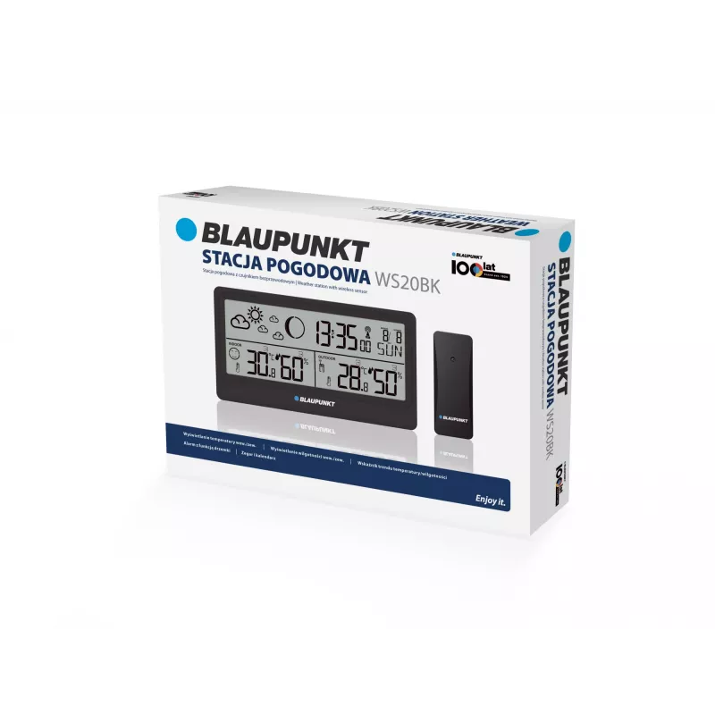 Weather station BLAUPUNKT WS20BK — indoor/outdoor temperature & humidity display, black, 1 sensor, LCD, battery-powered