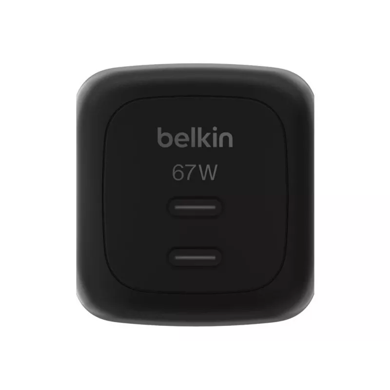 AC indoor fast charger Belkin WCH020kqBK, 2× USB-C, universal compatibility, power protection, black