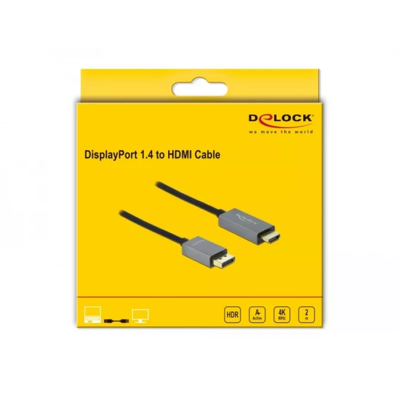 DisplayPort to HDMI Cable DeLOCK Active 1.4 4K 60Hz 2m