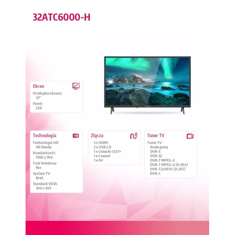 Televizor LED Allview 81 cm (32) 32ATC6000-H, HD Ready, CI+
