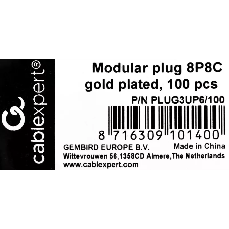 RJ45 plug GEMBIRD PLUG3UP6/100, Cat5, straight male, translucent, gold contacts, pack 100