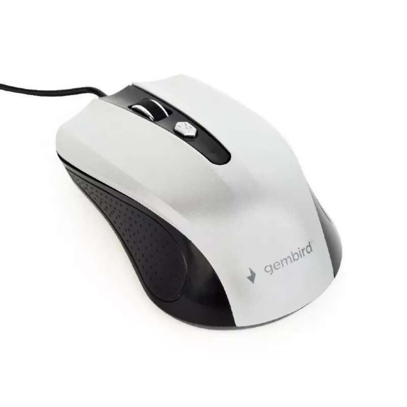 Wired ambidextrous optical mouse GEMBIRD MUS-4B-01-BS, USB Type-A, 1200 DPI, 4 buttons, black/silver