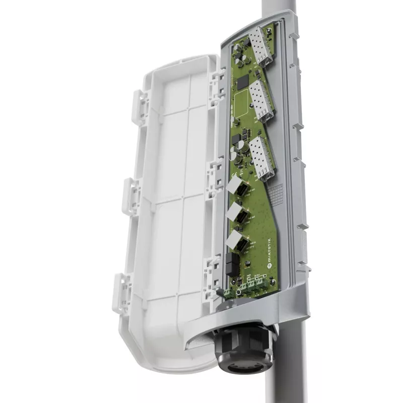 Network switch MikroTik CSS606-1G-2Gi-3S+OUT 6-port switch with 1G and 10G SFP+ uplinks