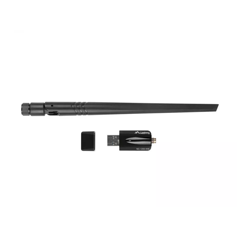 Internal WLAN card LANBERG NC-1200-WIE — Dual-band USB WLAN adapter, RTL8812BU, up to 1200 Mbit/s, external 2x2 antennas (5 dBi), black