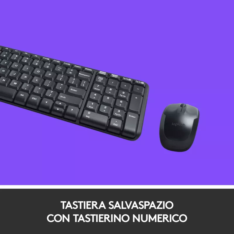 Logitech Wireless Combo MK220 - Keyboard-and-Mouse-Set - wireless - 2.4 GHz - Italian - Dark Grey (920-003721)