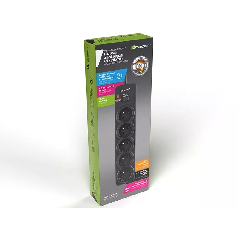 Tracer PowerGuard PRO Black 5 AC outlets 1.6 m 3680 W