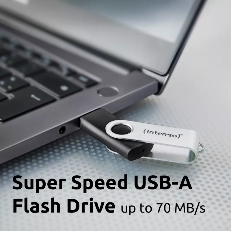 Intenso USB flash drive Office Line, 64 GB, USB-A, 3.2 Gen 1x1, black-Silver, 64 GB, USB Type-A, 3.2 Gen 1 (3.1 Gen 1), swivel ring, Black, Silver