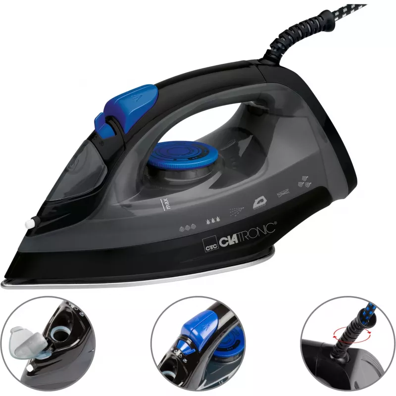 Iron CLATRONIC DB 3703 — Dry & Steam iron, Stainless Steel soleplate, 1800 W, Black/Grey