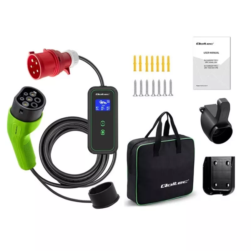 Electric car charger QOLTEC 52478 11 kW Type 2 plug 5 m cable