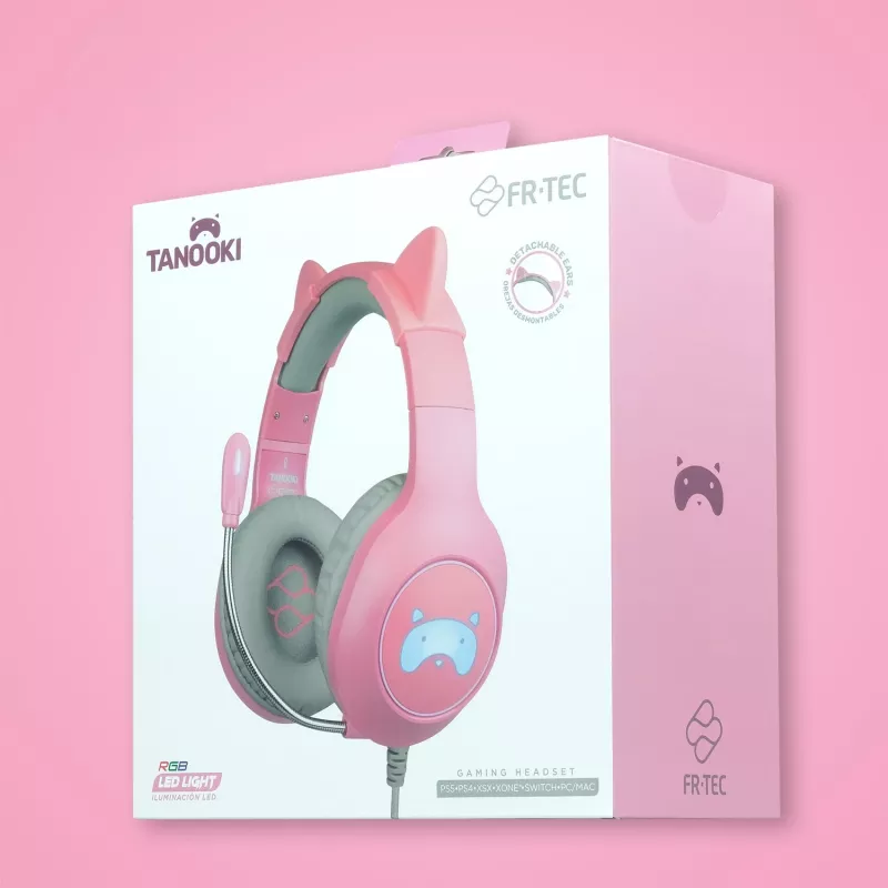 FR-TEC Tanooki Headphones Wired Headband Gaming Grey - Pink (FT2021)