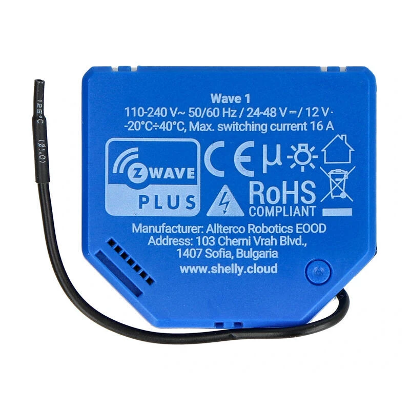 Smart relay Shelly Qubino Wave 1 Plastic 110–240V 16A, Z-Wave 868.4 MHz, blue, wall mount