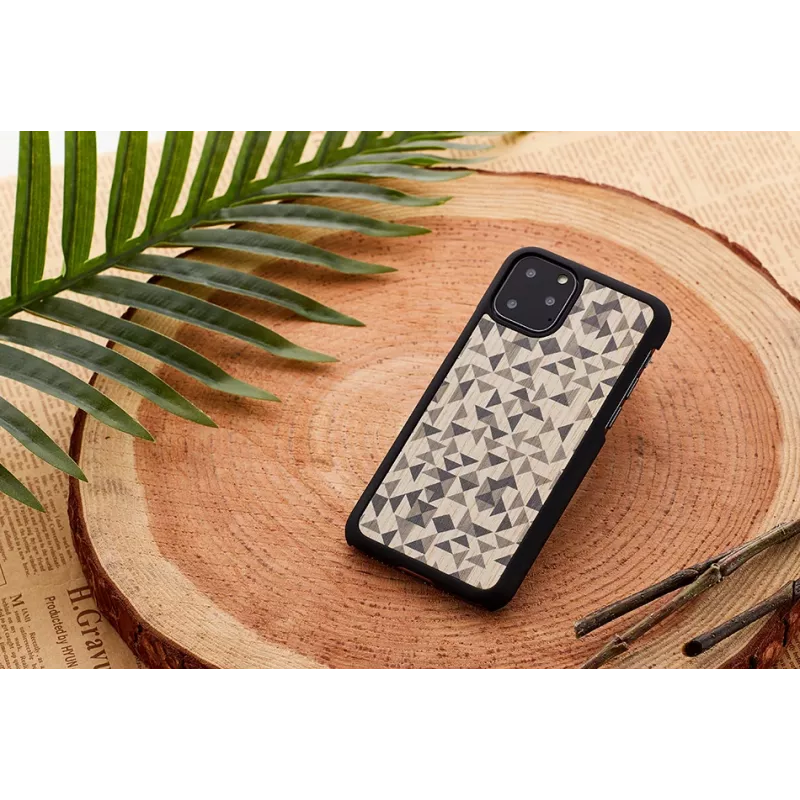 Phone case man and wood for iPhone 11 Pro Max — black mono triangle design