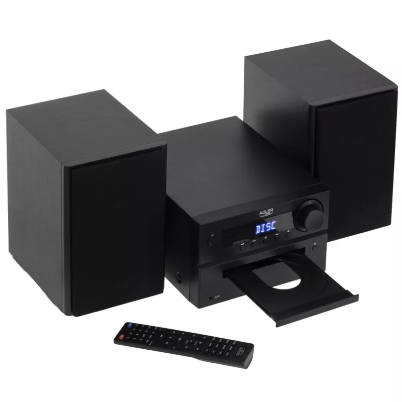 Mini Hi‑Fi Stereo System Adler AD 1917 — Bluetooth V5.3, CD/USB/MP3, 2×25W RMS, FM tuner, 4‑band EQ, AUX, Black