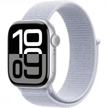 Apple Watch Series 10 Aluminum Case GPS + Cellular 42mm Silver Sport Loop blue cloud