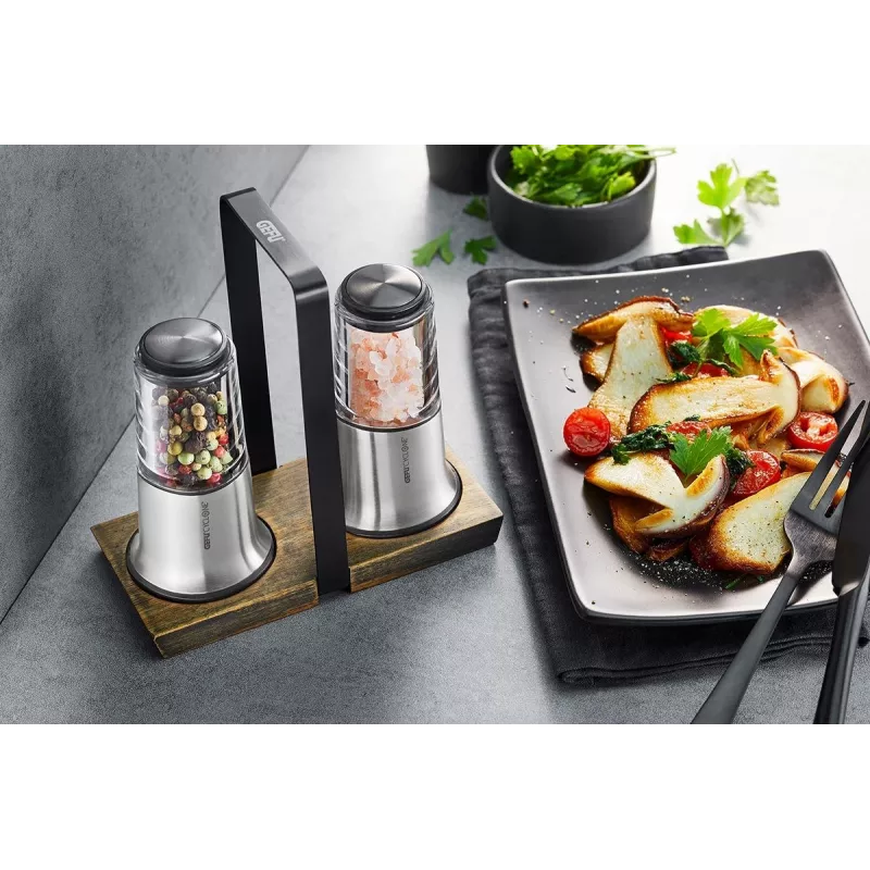 Salt and pepper mill GEFU X-PLOSION G-34641, manual spice grinder for peppercorns and coarse salt