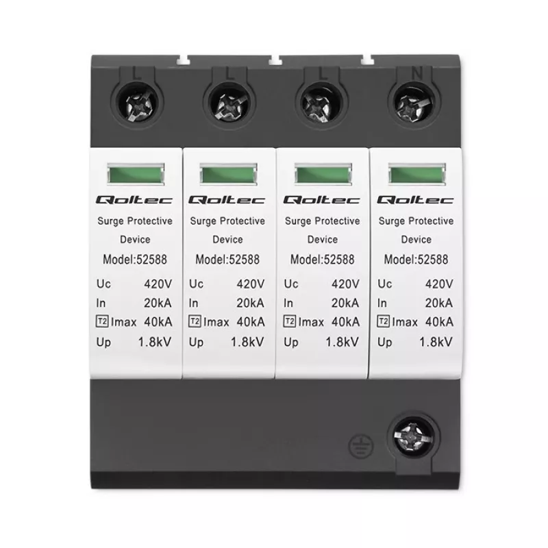 Surge protector QOLTEC 52588 AC 4P 420V T2 C — 4-pole AC surge arrester, 420 V, Type 2