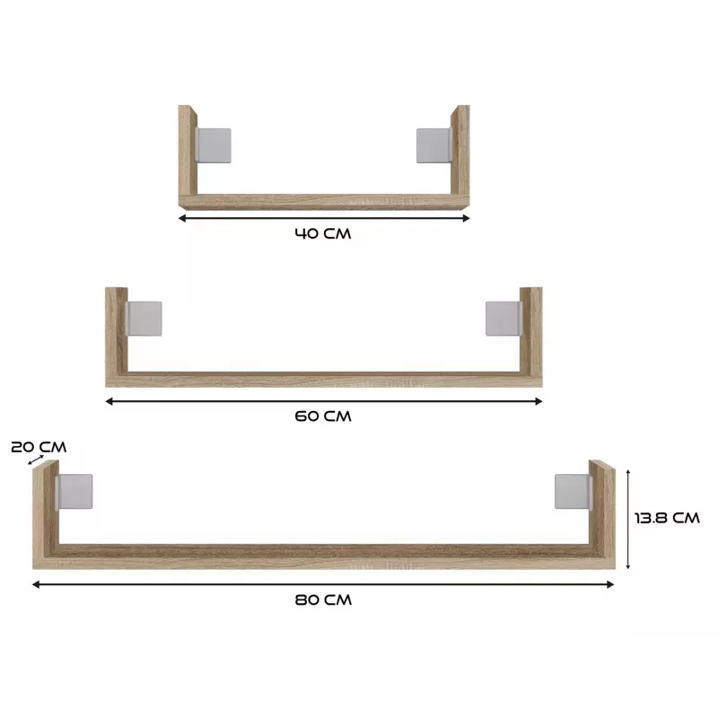 Topeshop MOBI 3P SONOMA shelve Floating shelf Wall mounted Particle board Oak