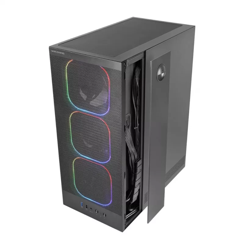 PC case TACENS MARS MC‑NEBULA Midi Tower with tempered glass, four 120mm aRGB fans, supports ATX, GPU up to 30.2 cm