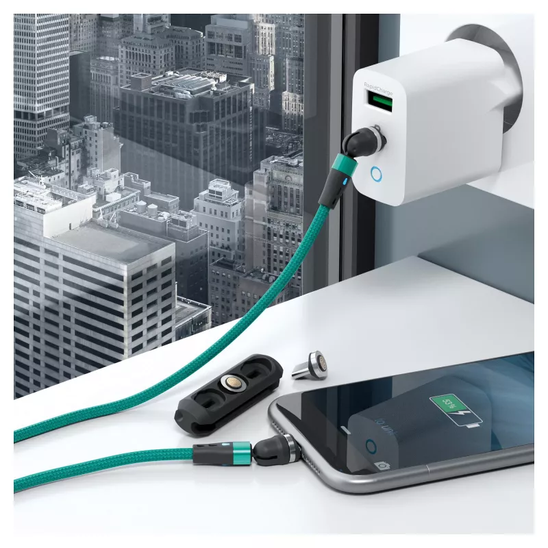 USB Cable RealPower MagneticCharge2 1m Green Fast Charging Data Transfer