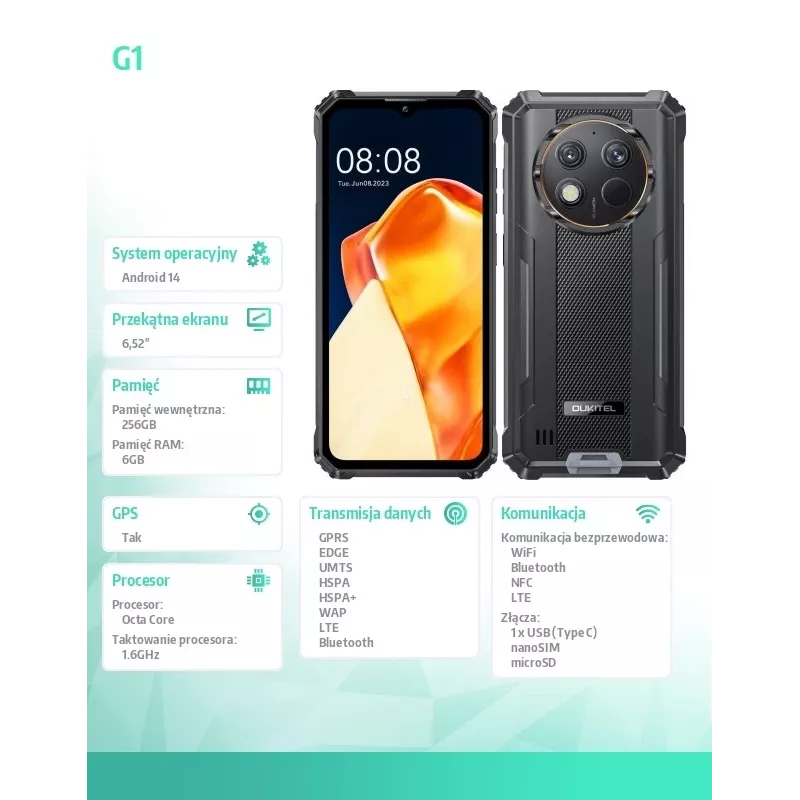 Smartphone Oukitel G1 6.52 inch 6GB/256GB Black