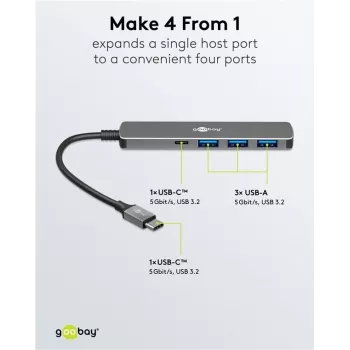 Goobay Slim 4-Port USB-Hub USB-C to/USB-A 5 Gbit/s - -Plug USB 3.2> (79158)