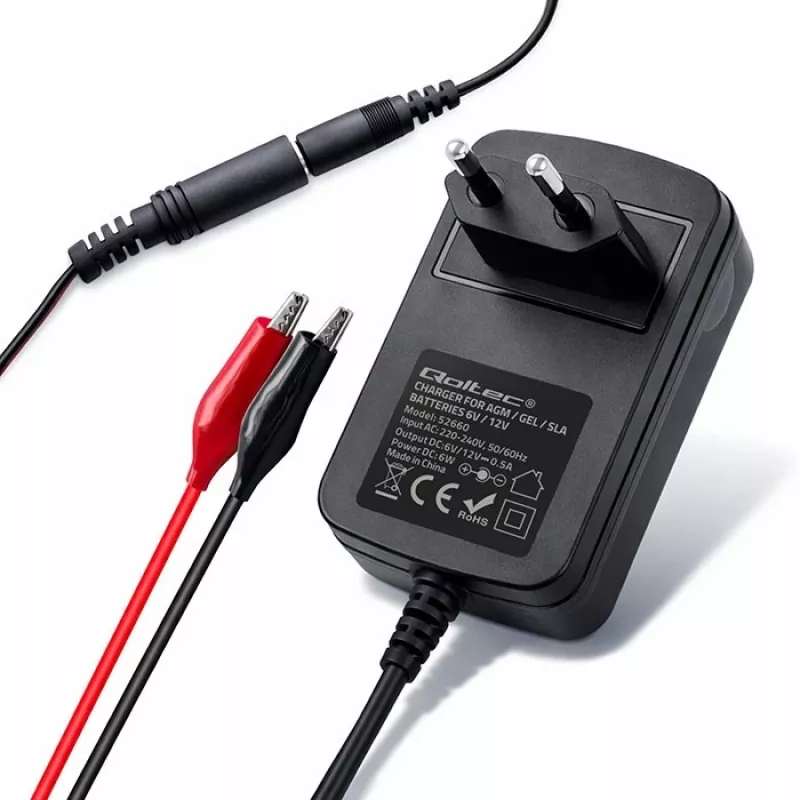 Battery charger QOLTEC model 52660 — 6V/12V, 6W charging unit