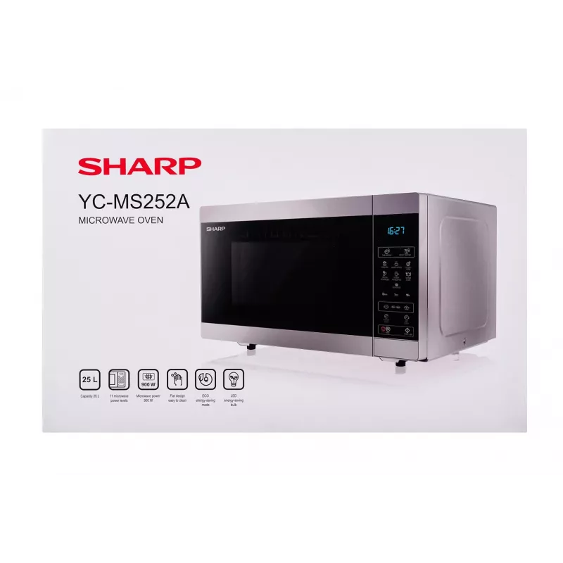 Microwave oven Sharp YC-MS252AE-S, countertop, 900 W, 25 L, 11 power levels, touch control, silver