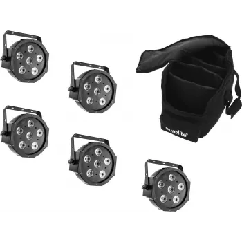 LED spot set EUROLITE SLS-6 TCL 5x with soft-bag — 5 compact LED spot fixtures, transport bag included