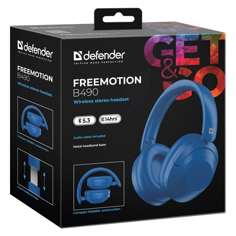 Wireless headphones Defender Fre Emotion B490 — blue, on-ear, Bluetooth, built-in microphone